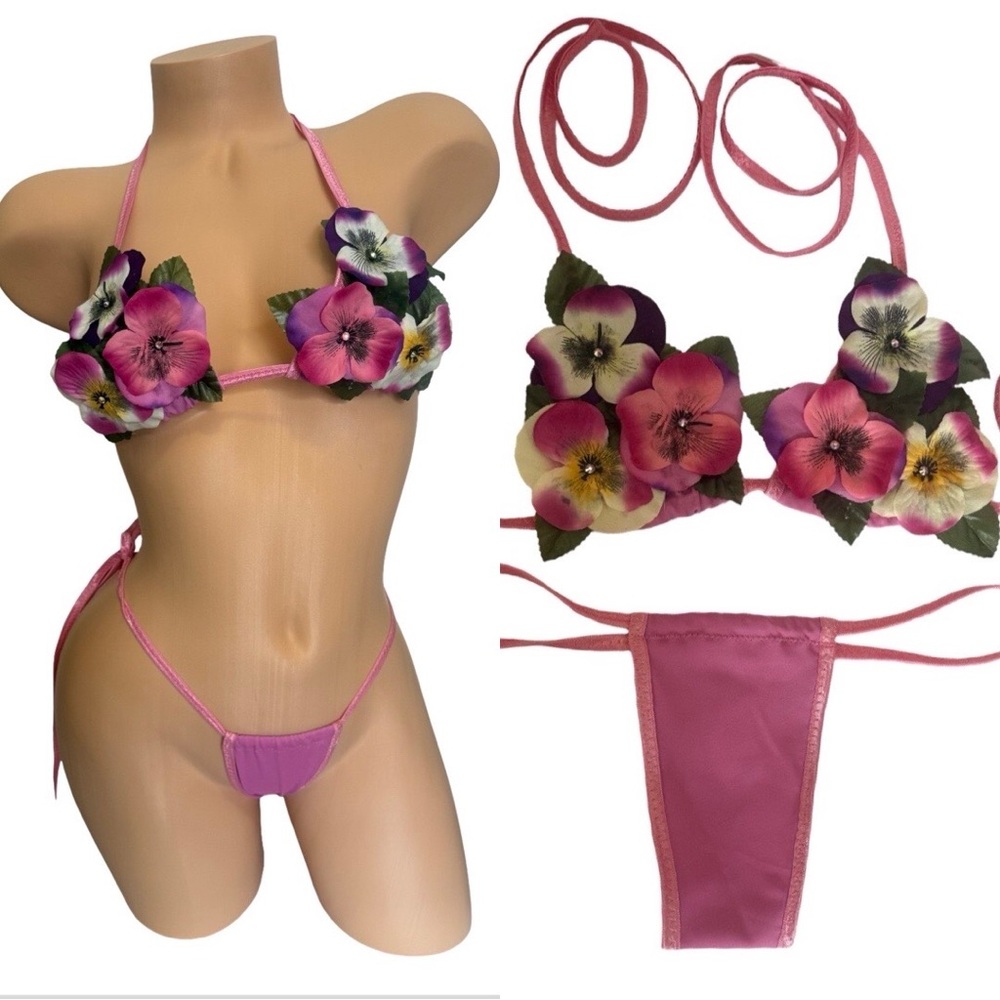 3d Floral thong Bikini Set